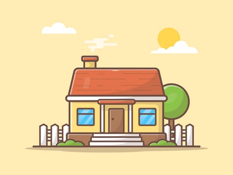 Sunset Cartoon, Real Estate Icons, Sweet Home Design, Building Icon, Doodle Style, Vector Icons Illustration, Isometric Illustration, House Illustration, House Building