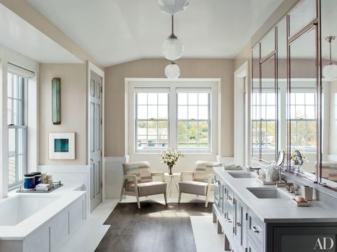 His And Hers Sinks, Mark D Sikes, Stunning Bathrooms, French Chairs, Hamptons House, Sitting Area, Architectural Digest, Luxury Bathroom, Bathroom Inspiration