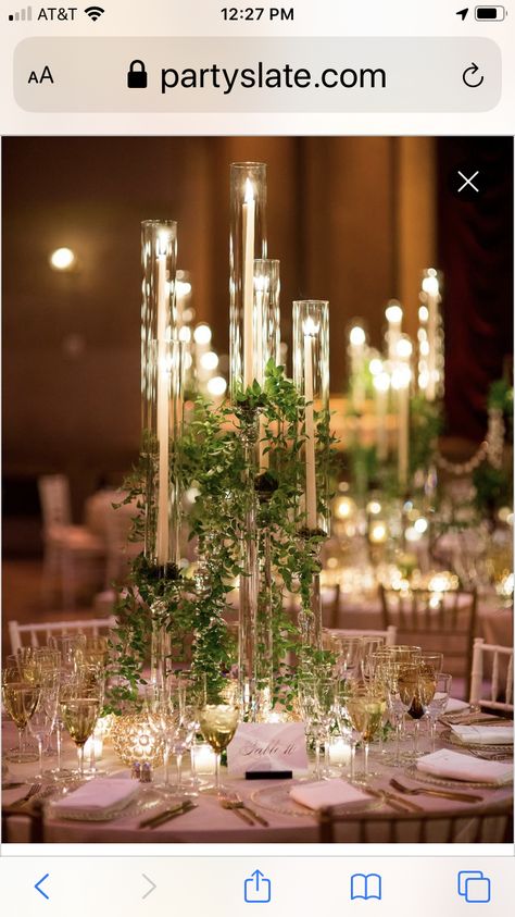 Tall Candle Wedding Centerpieces, Tall Candles Wedding, Tall Candle Centerpiece, Tree Centrepiece Wedding, Tall Flower Centerpieces, Candelabra Wedding Centerpieces, Round Wedding Tables, Candle Designs, Candelabra Wedding