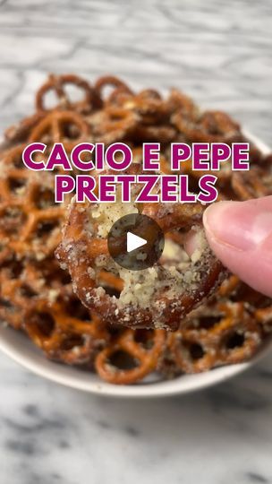 37K views · 1.8K reactions | 4 INGREDIENT CACIO E PEPE PRETZELS 🥨 Follow @KathleensCravings for more easy snack recipes and grab the recipe below! ⬇️ 

Inspired by Cacio e Pepe pasta - these are loaded with Parmesan cheese and black pepper for an easy and delicious snack!

* 4-5 cups mini pretzels, I used tiny twists
* 1/4 cup melted unsalted butter
* Heaping 1/2 cup grated parmesan. I used the kind in the green can. You can also use fresh but make sure to finely grate it.
* 1 teaspoon ground black pepper

1. Preheat oven to 350 degrees F (see note) and line a baking sheet with parchment paper.
2. Add the pretzels to a large mixing bowl and toss with the melted butter, grated parmesan, and pepper. Adjust the amount of parmesan and pepper to your preferences.
3. Bake in the oven for about Cholesterol Foods, Chex Mix Recipes, Krispy Treats, Single Serving Recipes, Mini Pretzels, Fall Snacks, Appetizers Easy Finger Food, Best Appetizer Recipes, Rice Krispy