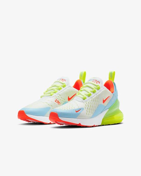 Nike Air Max 270 Big Kids' Shoe. Nike.com 270 Air Max Shoes Kids, Nike Shoes Women Neon, Nike Air Max 270 Women Pink And Orange, Colorful Nike Shoes, Nike 270s, Shoes Volleyball, Multicolor Nike Air Max For Sports, Nike Air Max 270 Bright Colors, Girls Sneakers Outfit