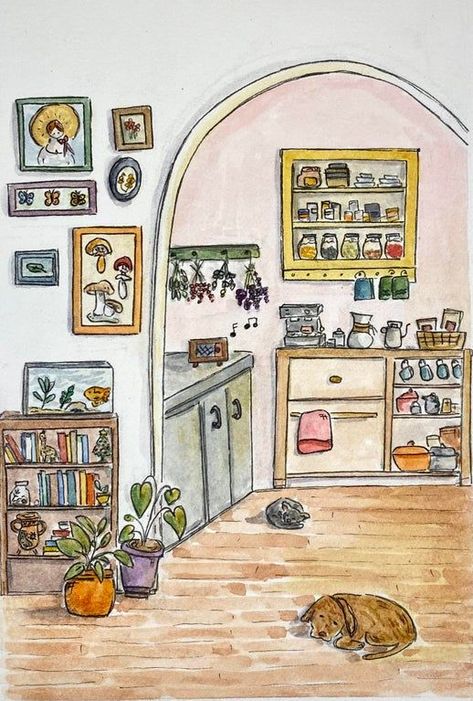 Cottage Drawing, Cozy Homes, Drawing Easy, Art Inspiration Painting, Love Painting, Cozy Living, Art Sketchbook, Art Tutorials, Painting & Drawing