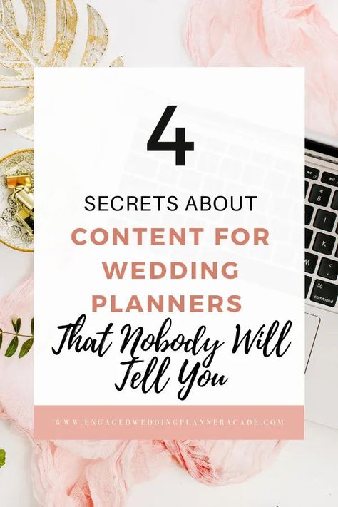 When it comes to creating content for wedding planners, there's a strategy to getting your words in front of your ideal clientele. Learn what they are here. | blogging wedding planner, content for wedding planner, wedding planner blog post ideas, wedding planner blog posts, wedding planner blog topics, wedding planner instagram content, wedding planner social media content, wedding planning advice blog, wedding planning blog post Planner Content, Free Wedding Planner, Wedding Planner Business, Wedding Planner Binder, Wedding Planning Business, Wedding Planner Book, Wedding Planner Printables, Planner Tips, Wedding Marketing