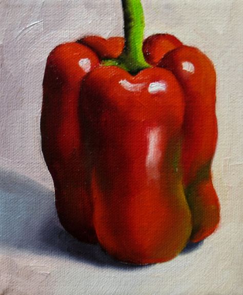 Red Green Pepper - SOLD Red Oil Painting, Still Life Kitchen, Vegetable Painting, Red Oil, Life Kitchen, Still Life Fruit, Oil Pastel Art, Still Life Oil Painting, Fruit Painting