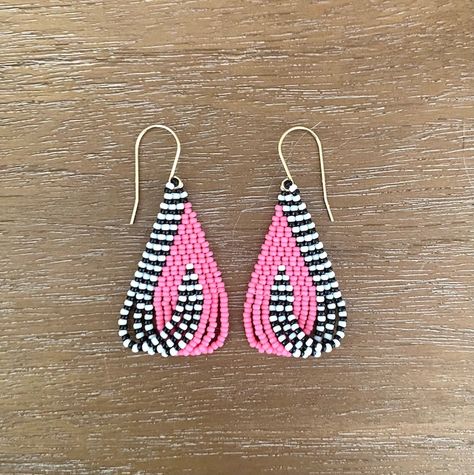 Brick Stitch Loop Earrings in Pink/black/white, Handwoven Loopy Beaded Earrings, Handmade Dynamic and Striking Woven Earrings - Etsy