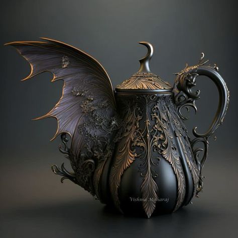 Tea Pots Art, Fantasy Furniture, Teapots Unique, Dark Home Decor, Fantasy Props, Goth Home, Goth Home Decor, Witch House, Teapots And Cups