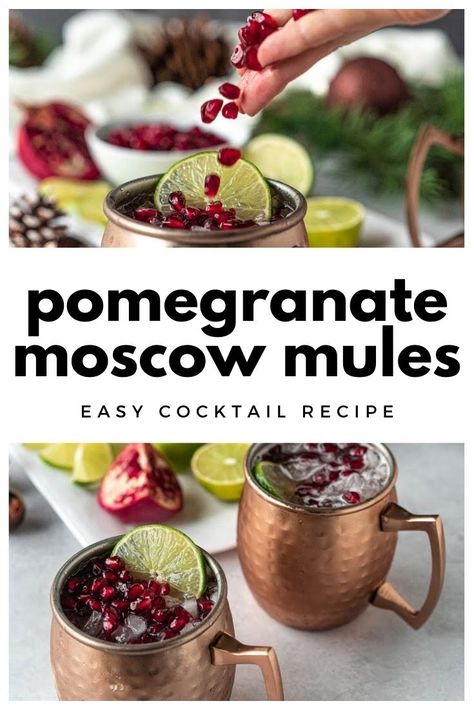 Christmas Moscow Mule, Pomegranate Moscow Mule, Pomegranate Gin, Cranberry Moscow Mule, Moscow Mules, Moscow Mule Recipe, Mule Cocktail, Mule Recipe, Cocktail Recipes Easy