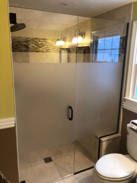 Shower Door Gallery - Franklin Glass Company Etched Shower Glass Door Ideas, Frosted Glass Shower Door Walk In, Frosted Shower Glass Door Ideas, Shower Doors Frosted, Shower Door Options, Frosted Glass Shower Door, Glass Corner Shower, Neo Angle Shower, Shower Privacy