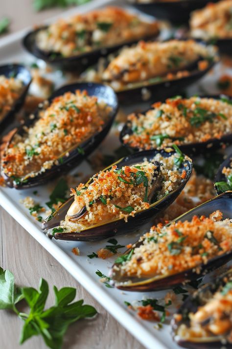 "Uncover the Flavor of Mediterranean with Corsican Stuffed Mussels (Moules Farcies) Recipe" #mediterraneandiet Chorizo Mussels Recipe, Mussel Dishes, Baked Mussels Recipe, Muscle Recipes, Best Mussels Recipe, Mussels Recipes, Stuffed Mussels, Baked Mussels, Steamed Mussels