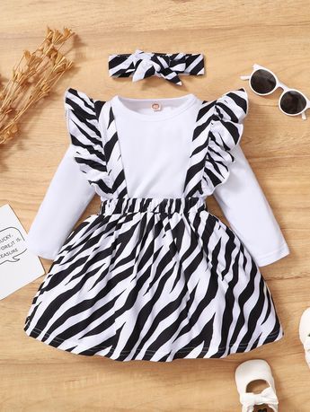 Black and White Casual Long Sleeve Polyester Zebra Stripe Slight Stretch Spring/Summer Baby Clothing Children Dress Designs, Kids Garments, Kids Dress Wear, Solids For Baby, Baby Garments, Black And White Baby, Kids Designer Dresses, Childrens Dress