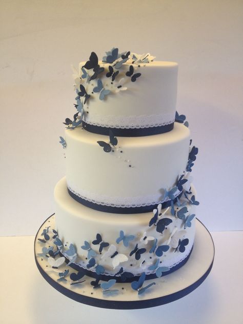 Wedding cake butterflies!! possibly add a coral color. Blue Butterfly Wedding, Blue Coral Weddings, Corpse Bride Wedding, Butterfly Wedding Cake, Quince Cakes, Quince Cake, Dummy Cake, Quinceanera Cakes, Quince Decorations