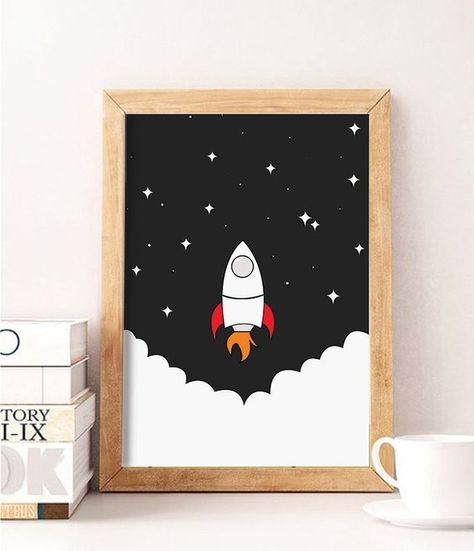 Space Art, Space Print, Kids Room Decor, Kids Poster, Kids Space Art, Digital Download, Printable Wa Space Art For Kids, Kids Art Space, Art Room Doors, Diy Tableau, Canvas Painting Quotes, Rocket Art, Outer Space Art, Wall Painting Ideas, Space Painting