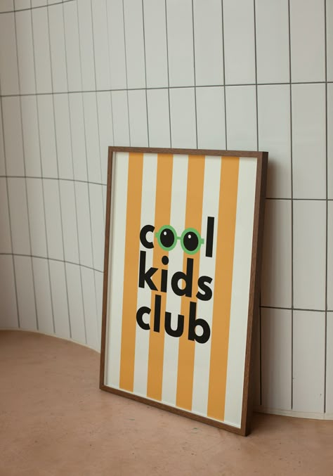 This 'Cool Kids Club' Fine Art Print is printed on premium quality 310gsm cardstock and is available in A3 and A4 (UNFRAMED). This print has been designed and printed in the UK and is printed to order to reduce wastage. There are other colour combinations available including; white, blue and yellow, white, pink and yellow and white, orange and green.  The simple and striking design will allow the print to stand out in any room. Ideal for a kid's bedroom, nursery or playroom!  A3: H420mm x W270mm A4: H297mm x W210mm All orders are shipped in a board backed envelope and NOT rolled to prevent creasing. PLEASE GET IN TOUCH FOR CUSTOM COLOUR COMBINATIONS Yellow Kids Room, Funky Nursery, Yellow Playroom, Boy Room Poster, Yellow Kids Rooms, Loft Playroom, Toddler And Baby Room, Beach House Room, Cool Kids Club