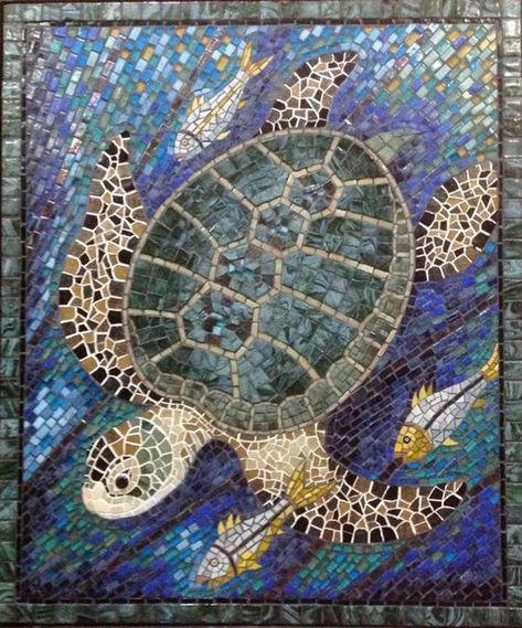 Turtle_Mosaic_Artwork - Sea_Turtle_Mosaics - Sea_Creatures_Customized_Mosaic_Art Turtle Mosaic Ideas, Mosaic Turtles, Mosaic Art Design, Turtle Mosaic, Nautical Mosaic, Marble Artwork, Mosaics Ideas, Garden Mosaics, Drawing 101