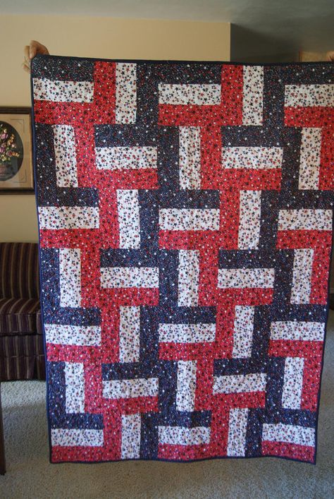 Red White and Blue Quilt by SewMuch4me2do on Etsy Blue Quilt Patterns, Rail Fence Quilt, Picnic Quilt, Flag Quilt, Quilt In A Day, Jelly Roll Quilt Patterns, Quilt Of Valor, Patriotic Quilts, Blue Quilts