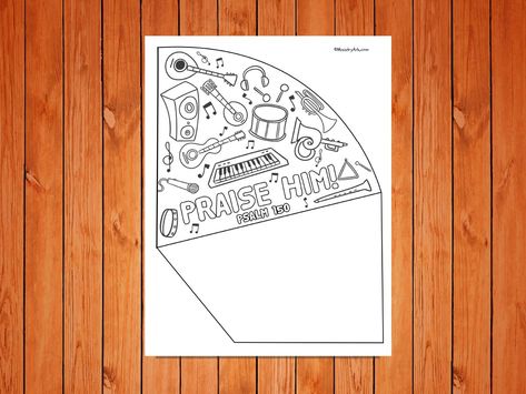 'Praise Him' Printable Trumpet Craft • MinistryArk Psalm 25:4 Craft, Feast Of Trumpets Crafts For Kids, Worship God Craft, Worship Crafts For Kids, Worship Craft, Trumpet Craft, Kids Bible Object Lessons, Bible Activity Sheets, Trumpet Art