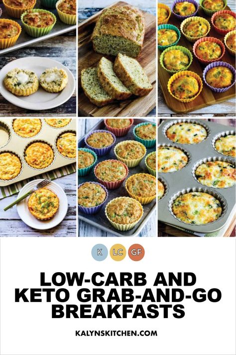 Pinterest image collage showing six different Low-Carb and Keto Grab-and-Go Breakfast options ready to eat. Breakfast Biscuit Recipe, Keto Egg Muffins, Overnight Chia Pudding, Keto Breakfast Ideas, Breakfast Tart, Grain Free Breakfast, Keto Breakfasts, Grab And Go Breakfast, Low Carb Zucchini