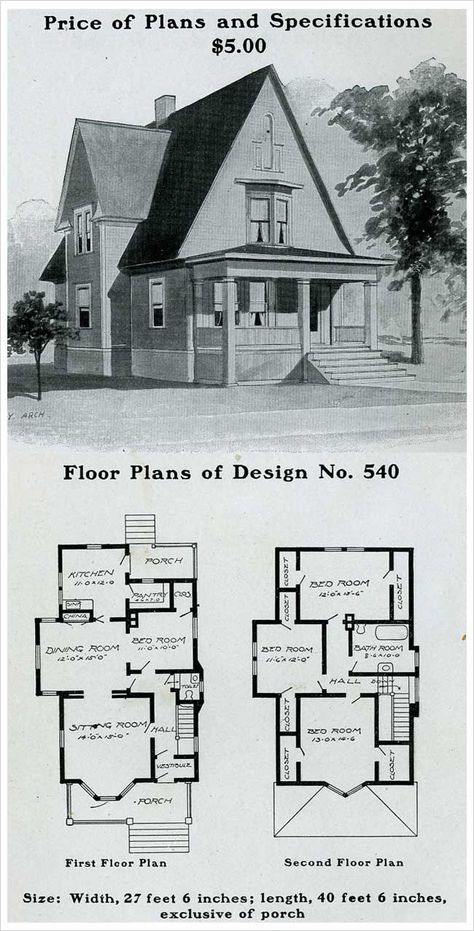 Radford - 1903 - Cross Gable, full porch. Victorian Gothic with free classic Queen Anne Cross Gable House, Queen Anne Victorian House Plans, Gothic Victorian House Plans, Queen Anne House Plans, Gothic House Plans, Victorian Gothic House, Queen Anne Victorian House, Gothic Victorian House, Queen Anne House