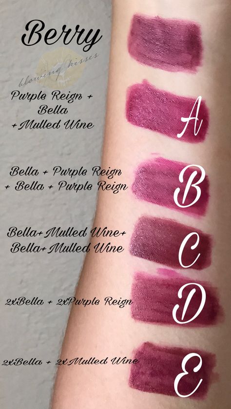 Berry Lipsense Dupes, layered combo's! #lipsensewithcherisse #blowingkisses Berry Lipsense didn't make the cut with the 36-palette colors! Here's som combo's for you to try! Plum Lipsense Combos, Lipsense Bella, Mulled Wine Lipsense, Purple Reign Lipsense, Berry Lipsense, Lipsense Combinations, Lipsense Combos, Lip Sense, Lip Shades