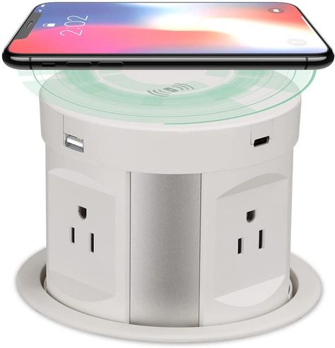 Automatic Pop up Outlet, Wireless Charger Power Strip Surge Protector Recessed Outlet, 4 AC Plug + Type-A and Type-C USB Port Outlets for Countertop Pop Up Outlets, Recessed Outlets, Hidden Outlets, Rv Surge Protector, Floor Boxes, Power Tower, Island Countertops, Charger Station, Wall Outlet