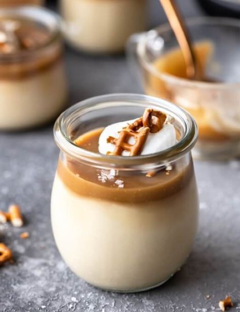 Danish Creamery : Butterscotch Budino with Salted Butterscotch Sauce Italian Pudding, Abruzzese Recipes, Butterscotch Budino, Budino Recipe, Butternut Squash Cake, Squash Cakes, Custard Flan, Cheesecake In A Jar, Jelly Desserts