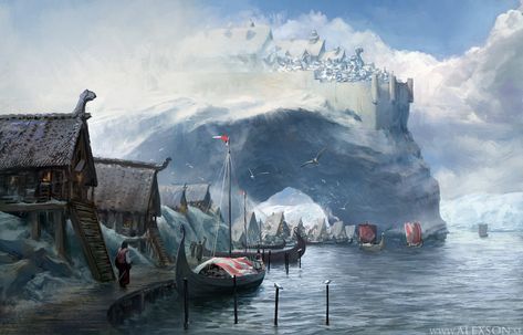 Art Viking, Viking Village, Viking Metal, Games Design, Fantasy City, Fantasy Setting, Fantasy Places, Fantasy Art Landscapes, High Fantasy