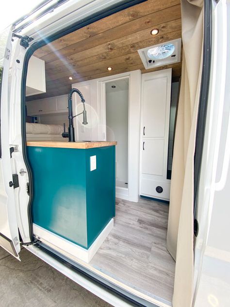 VAN TOUR | 159" Extended Promaster Van Conversion with Full Bathroom & Platform Bed — Sara & Alex James - 40 Hours of Freedom Van Conversion Bathroom, Bathroom Platform, Promaster Van Conversion, Fun Bathrooms, Van Conversion Layout, Conversion Vans, Converted Vans, Alex James, Van Tour