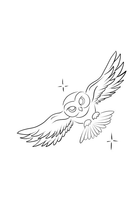 Owl One Line, Owl Sketch Drawing, Harry Potter Owl Tattoo, Harry Potter Owl Drawing, Owl Drawing Sketches, Owl Line Drawing, Hedwig Tattoo, Harry Potter Drawings Easy, Harry Potter Stencils