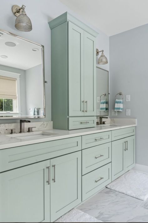 Seafoam Bathroom Vanity, Sea Foam Green Bathroom Vanity, Mint Colored Bathroom, Seafoam Green Bathroom Vanity, Green Coastal Bathroom, Sea Foam Green Bathroom, Mint Green Bathroom Ideas, Seaglass Bathroom, Pastel Green Bathroom