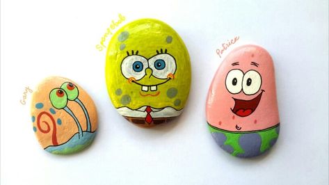 Spongebob Gary, Diy Painted Rocks, Story Rocks, Rocks Design, Painted River Rocks, Easy Diy Paint, Garden Rock Art, Stone Art Painting, Painted Rocks Kids