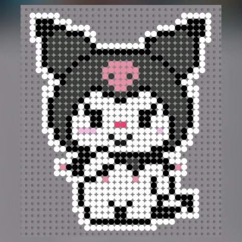 Kuromi Cross Stitch Pattern, Kuromi Hama Beads, Pixel Sanrio, Kuromi Embroidery, Hama Art, Easy Perler Bead Patterns, Melty Bead Patterns, Fuse Bead Patterns, Cross Stitch Freebies