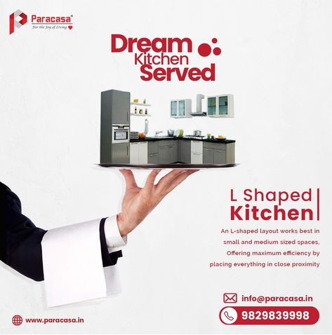 L Shaped Kitchens, Graphic Design Posters Layout, Kitchenware Design, Ad Layout, Social Media Branding Design, Kitchen Manufacturers, Creative Interior Design, Marketing Poster, Modular Kitchen Design