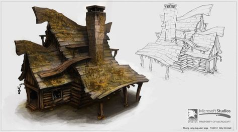 Hand Painted - Abandoned Log Cabin - Polycount Forum Fable Concept Art, Cabin Concept Art, Journey Character, Old Log Cabin, Illustration Expressions, Fantasy Buildings, Camp Cabin, Environment Props, Cabin Art