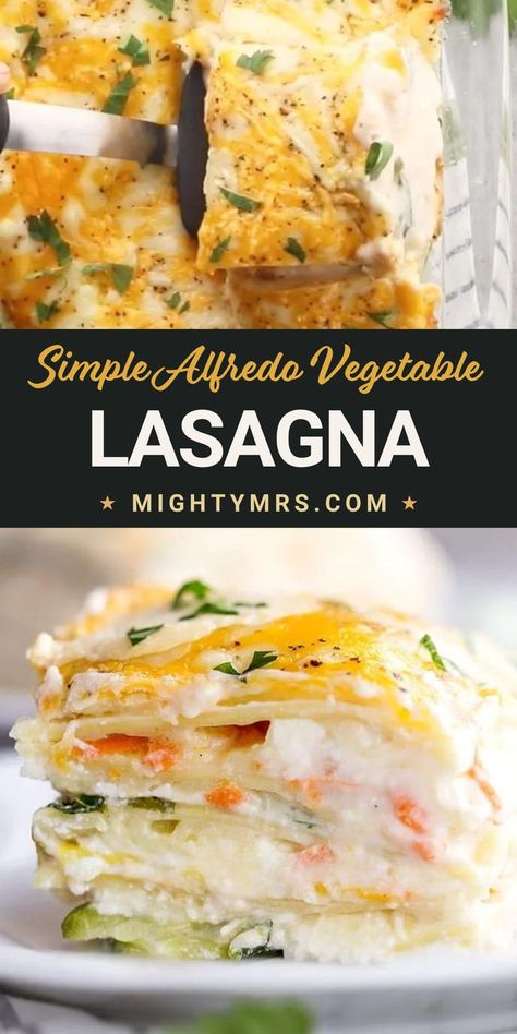 This vegetable lasagna is made with white Alfredo sauce, layers of healthy fresh vegetables, a blend of cheeses and lasagna noodles. This vegetable lasagna is so simple to make and it gets rave review every time! This vegetable lasagna is the perfect freezer meal for new moms or new neighbors. Crockpot Vegetable Lasagna, Easy Vegetable Lasagna, Veggie Lasagna Recipe, Healthy Lasagna Recipes, Cheese Noodles, Vegetable Lasagne, Rave Review, Crockpot Lasagna, Easy Lasagna Recipe