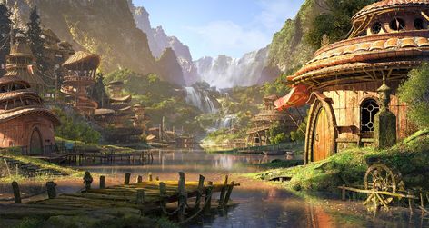 Fantasy Village, Fantasy Town, Ancient Village, Landscape Concept, Fantasy City, Fantasy Setting, Fantasy Places, Fantasy Art Landscapes, Fantasy Concept Art