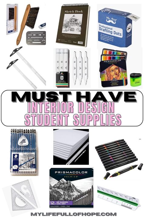 INTERIOR DESIGN STUDENT SCHOOL SUPPLIES - Essentials and Must Haves 
During the first year of interior design classes, all required supplies are important in order to complete projects and assignments. This list consists of the essential design supplies needed. Having a great portfolio is vital as a student heading into your career, having good quality supplies will help you with achieving the aesthetic that you desire. #interiordesignstudentsupplies #interiordesign #portfolio Color Psychology Interior Design, Architecture Supplies, Art Student Aesthetic, There Is Always Hope, Student Supplies, Drawing Kits, Interior Design Classes, Interior Design Career, Interior Design Principles