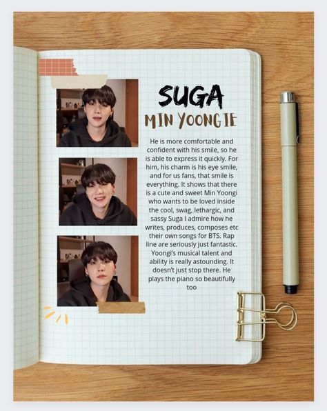 Suga Journal Ideas Without Pictures, Suga Diary Ideas, Yoongi Journal Ideas, Suga Journal Ideas, Mini Diary Ideas, Bts Diary Ideas, Suga Journal, Personal Diary Ideas Creative, Bts Journal Ideas