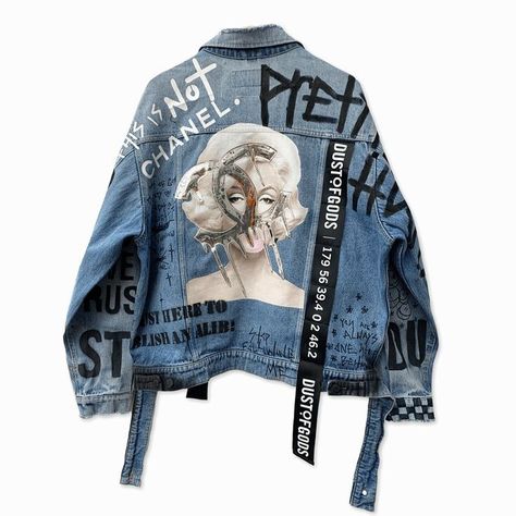 Where to find. Give to buba. Dust Of Gods, Marilyn Monroe Artwork, Starlight Princess, Diy Denim Jacket, Painted Denim Jacket, Chanel Jacket, Denim Ideas, Custom Denim, Denim Diy