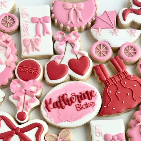 Samantha on Instagram: "The cutest girly set ♥️ . . . . . #sugarcookies #decoratedsugarcookies #willowparkcookies #aledocookies #fortworthcookies #fortworth #girlycookies #bowcookies #pinkcookies #babyshowercookies #babygirlcookies #babycookies #initialcookies #cherrycookies" Cherry Baby Shower Cookies, Cherry Decorated Cookies, Cherry Cookies Decorated, Top Baby Shower Themes, Shrek Baby, Girly Cookies, Cherry Theme, Sweet Baby Shower Ideas