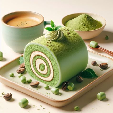 The Green Elegance: Matcha Swiss Roll Matcha Swiss Roll, Japanese Desert, Matcha Roll Cake, The Matcha, White Chocolate Ganache, Swiss Roll, Meat Pie, Matcha Powder, Roll Cake