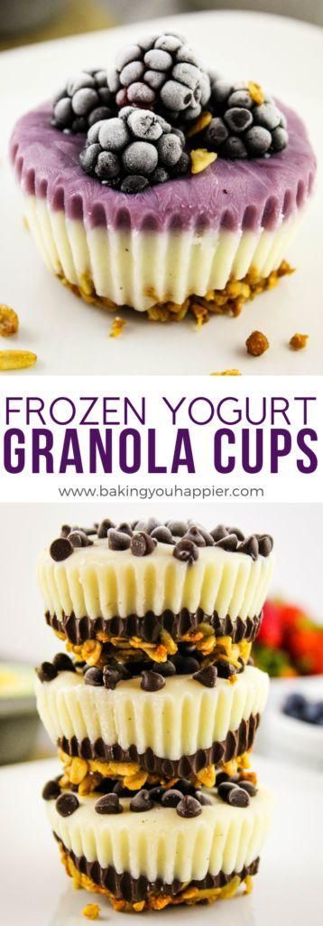 Frozen Yogurt Cups, Healthy Frozen Yogurt, Granola Cups, Nutri Bullet, Yogurt Granola, Frozen Yogurt Recipes, Healthier Treats, Breakfast Meals, Yogurt And Granola