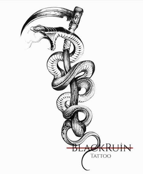 Military Sleeve Tattoo, Snake And Dagger Tattoo, Courage Tattoos, Japanese Snake Tattoo, Poseidon Tattoo, Tattoo Catalog, Shoulder Blade Tattoo, Reaper Tattoo, Snake Tattoo Design