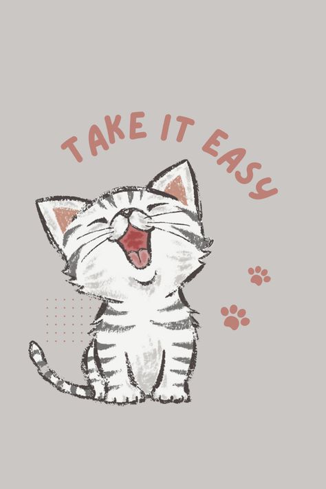 Cat Love Aesthetic, Cat Tshirt Design, Tshirt Design Ideas, Cat Text, Summer Cat, Aesthetic Cat, Love Aesthetic, Cat Animal, Take It Easy