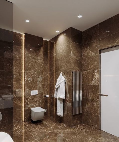 Brown Bathroom Tile, Brown Tile Bathroom, Luxury Modern Bathroom, Brown Bathroom Ideas, Luxury Bathroom Tiles, Trendy Bathroom Tiles, Brown Bathroom Decor, Brown Tile, Bathroom Design Black