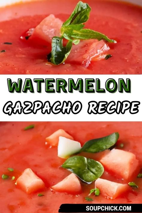 Cool & Refreshing Watermelon Gazpacho Recipe In No Time - Soup Chick Watermelon Gazpacho Recipe, Watermelon Soup, Gazpacho Soup, Gazpacho Recipe, Chilled Soup, Frozen Watermelon, Summer Elegance, Juicy Watermelon, Watermelon Gazpacho