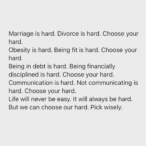 STRONG Fitness Mag’s Instagram profile post: “@coach_jvb Reflection Sundays☺️ The great news is you have 100% control over whatever decision you make. And once you accept that…” Choose Your Hard, Marriage Is Hard, Honest Quotes, Hard Quotes, Marriage Is, Self Help Books, Self Respect, Mindfulness Quotes, Life Advice