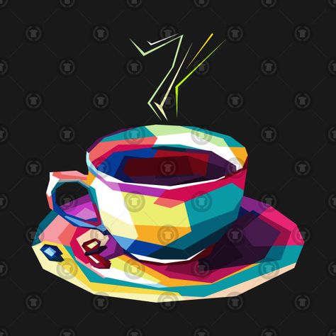 Geometric Pop Art Coffee Cup Coffee Cup Drawing, Coffee Winter, Coffee Cartoon, Art Final, Wpap Art, Coffee Cup Art, Yarn Painting, Design Café, Polygon Art