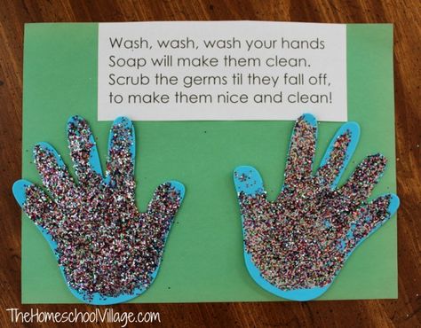 In an effort to stay healthy and prevent germs from spreading in our home, I decided to teach my children about germs and the importance of washing their hands through some fun activities. Before starting this activity, we read several books about germs. Here are a few suggestions.     … Germs For Kids, Germ Crafts, Germs Preschool, Germs Lessons, Germs Activities, Hygiene Activities, Body Preschool, Wellbeing Activities, The Germs