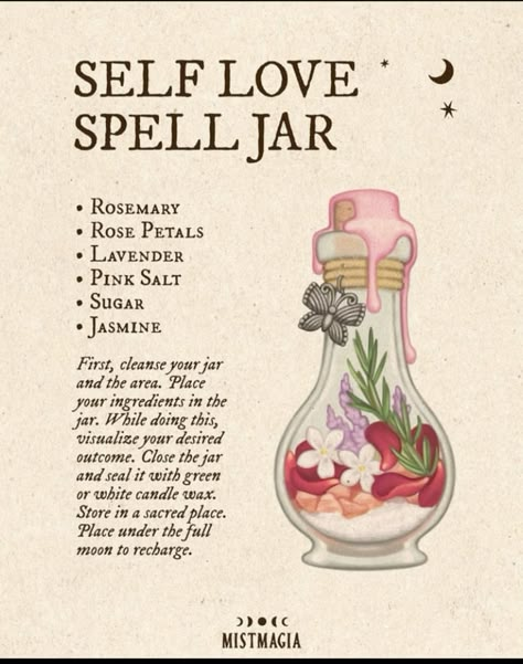 Self Love Spell Jar, Love Spell Jar, Self Love Spell, Rooted In Love, Shadow Book, Hoodoo Oils, Wicca Recipes, Witch Rituals, Casting Spells