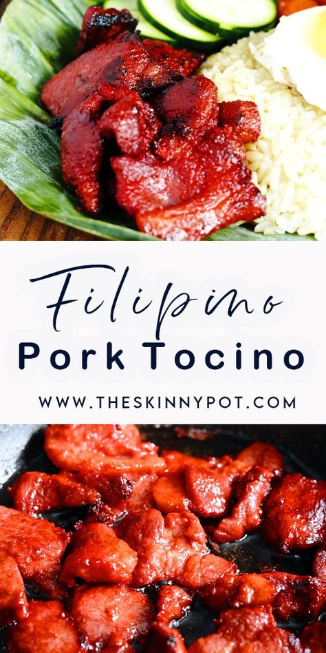 Pork Tocino is a popular Filipino dish typically made from thinly sliced pork meat marinated in sugar, salt, garlic, soy sauce, and coloring. It is then fried until caramelized and slightly charred, resulting in a sweet and savory flavor. Filipino Pork Tocino, Pork Tocino Recipe Homemade, Filipino Pork Recipes Dinners, Pork Tapa Recipes Filipino, Pork Tongue Recipes, Gluten Free Pork Recipes, Pork Tocino Recipe Filipino, Pork Siomai Recipe Filipino, Pork Asado Recipe Filipino